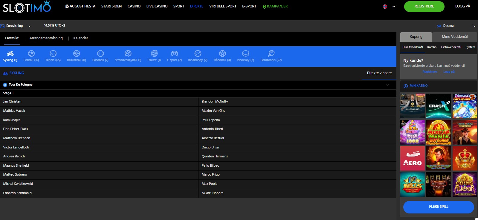 Slotimo Live betting NO